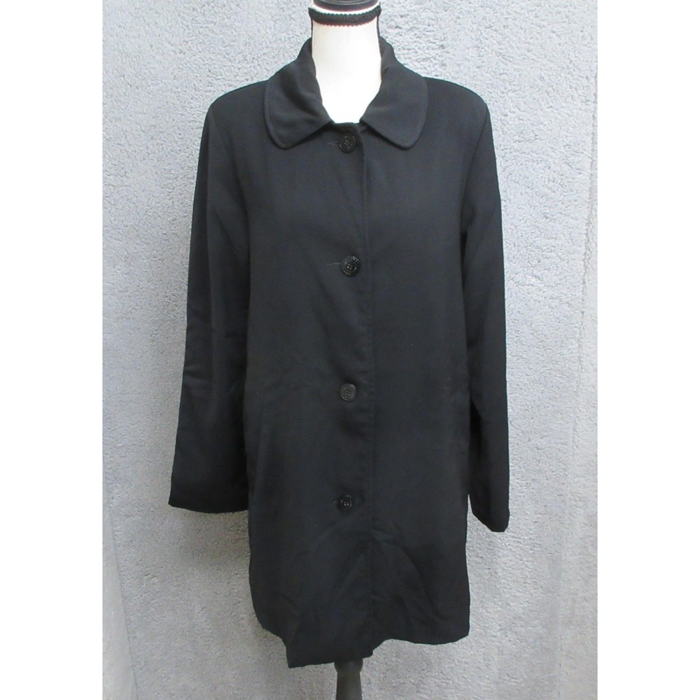Jones New York Car Coat Women S Black Peter Pan Collar Classic Polished Parisian